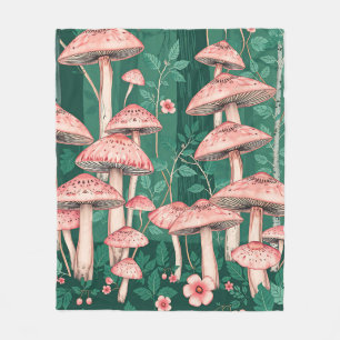 Pink Mushroom Forest Pattern Woodland Naturecore Fleece Blanket
