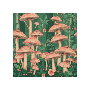 Pink Mushroom Forest Pattern Woodland Naturecore Wood Wall Art