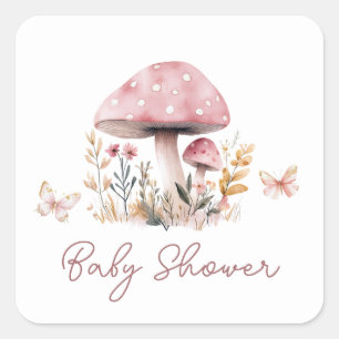 Pink Mushroom Girl Baby Shower Square Square Sticker