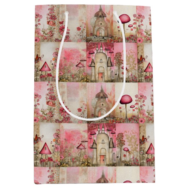 Pink mushroom houses medium gift bag (Front)
