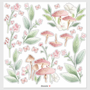 Pink Mushroom Patch Bedroom Wall Set of Sticker
