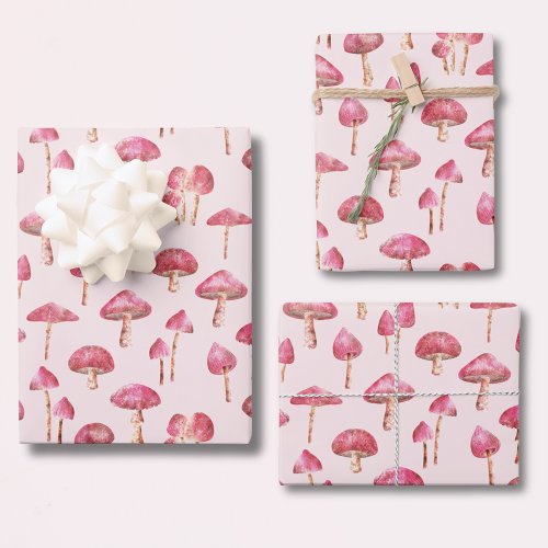 Pink Mushroom Pattern Wrapping Paper