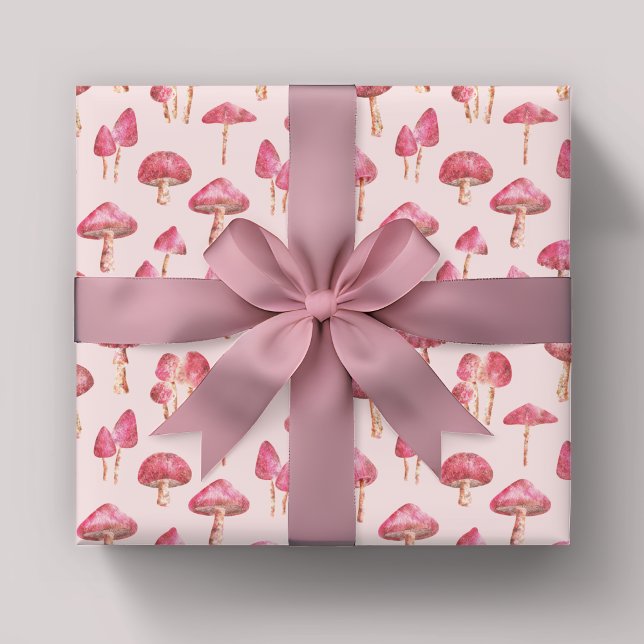 Pink Mushroom Pattern Wrapping Paper (Pink mushroom wrapping paper)