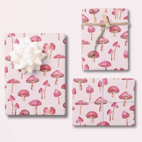Pink Mushroom Pattern Wrapping Paper Sheets