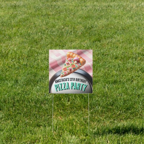 Pink Mushroom Pizza Party Sign