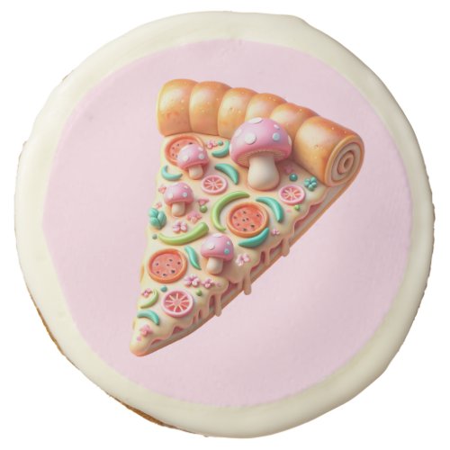 Pink Mushroom Pizza Party Sugar Cookie