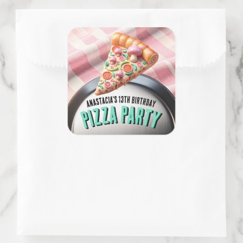 Pink Mushroom Pizza Pizzeria Party Square Sticker