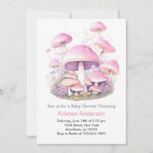 Pink Mushroom Whimsical Woodland Girl Baby Shower Invitation