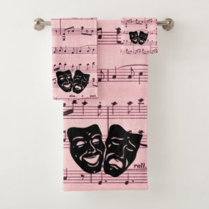 Pink Music and Theater Masks Bath Towel Set