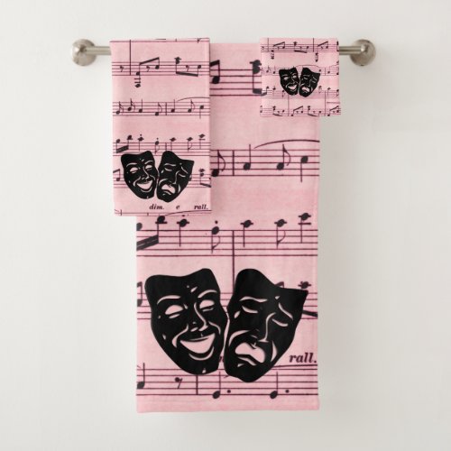 Pink Music and Theater Masks Bath Towel Set