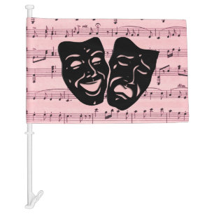 Pink Music and Theater Masks Car Flag