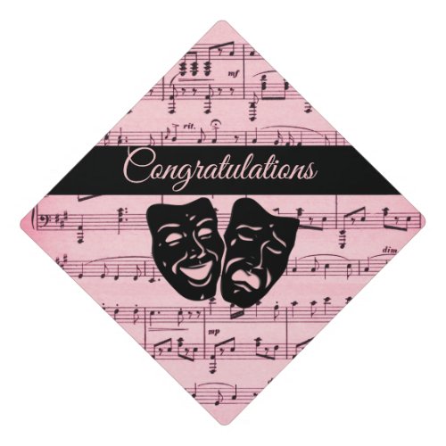 Pink Music and Theater Masks Graduation Cap Topper