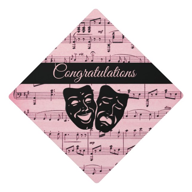 Pink Music and Theater Masks Graduation Cap Topper (Front)