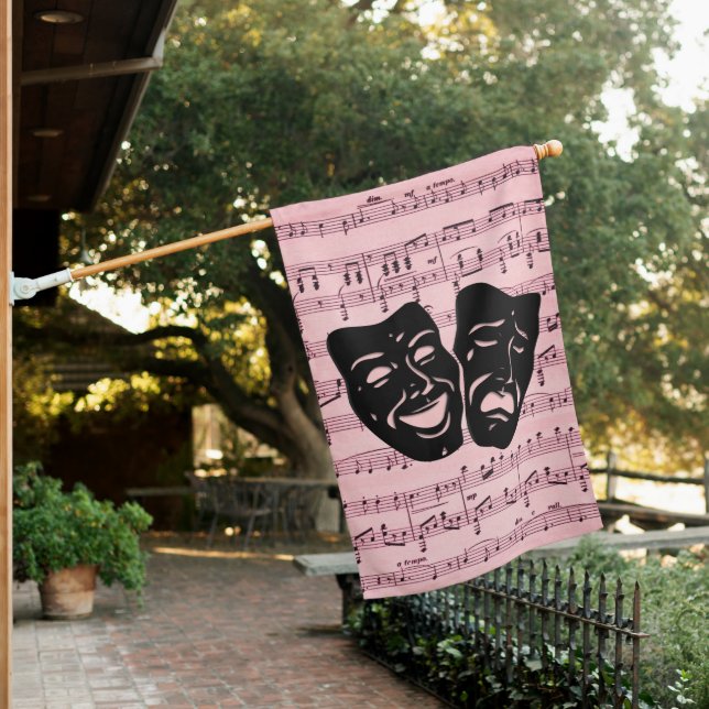 Pink Music and Theater Masks House Flag (In SItu)