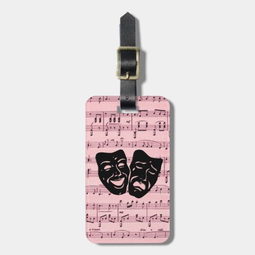 Pink Music and Theater Masks Luggage Tag