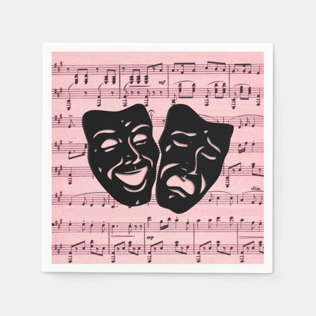 Pink Music and Theater Masks Napkins (Front)