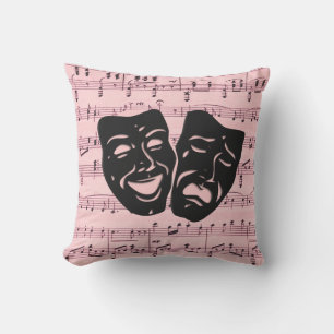 Pink Music and Theater Masks Outdoor Pillow