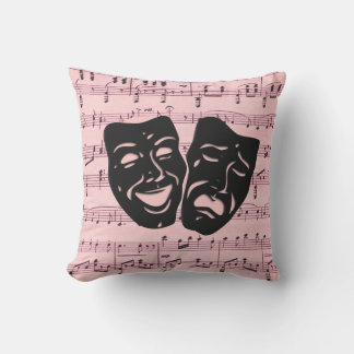 Pink Music and Theater Masks Outdoor Pillow