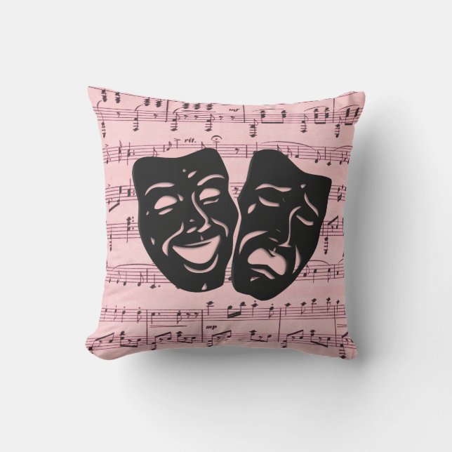 Pink Music and Theater Masks Outdoor Pillow (Front)