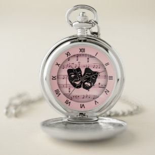 Pink Music and Theater Masks Pocket Watch