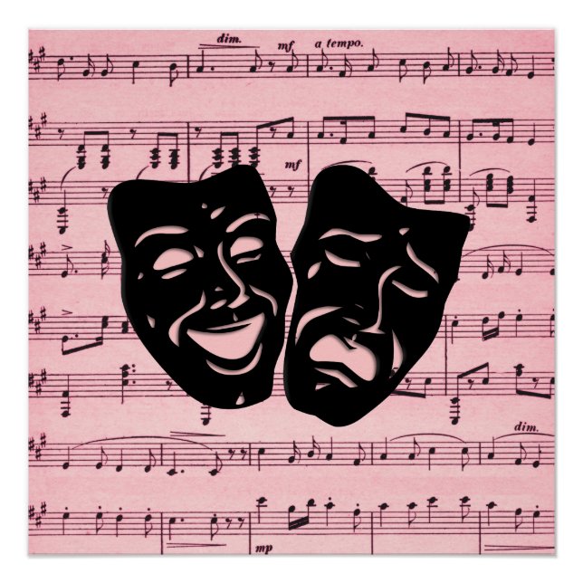 Pink Music and Theater Masks Poster (Front)