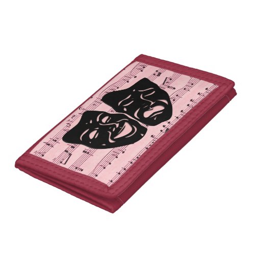 Pink Music and Theater Masks Trifold Wallet