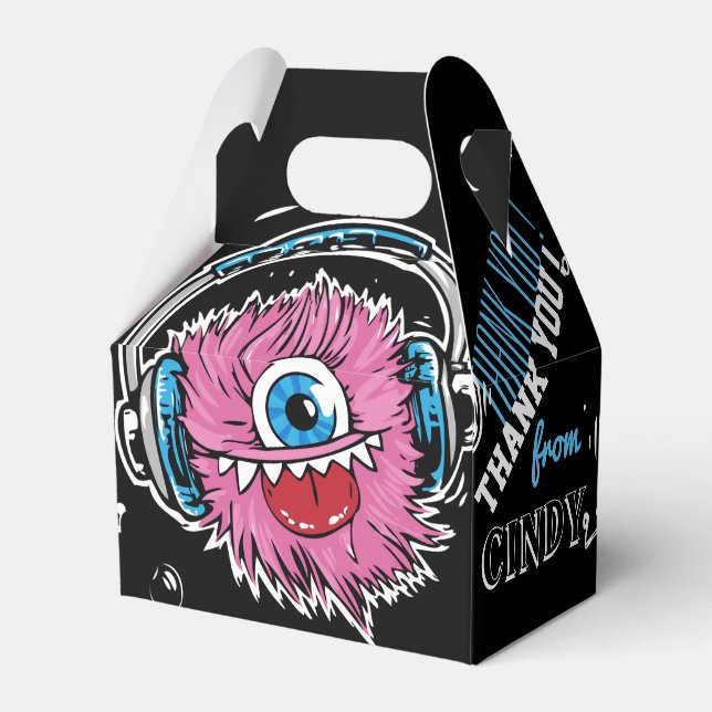 Pink Music Monster with Headphones Favor Box (Back Side)