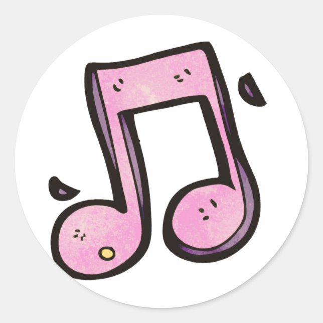 Pink Music Note Classic Round Sticker (Front)