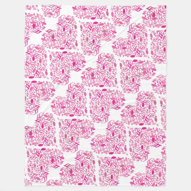 Pink Music Note Hearts Fleece Blanket (Front)