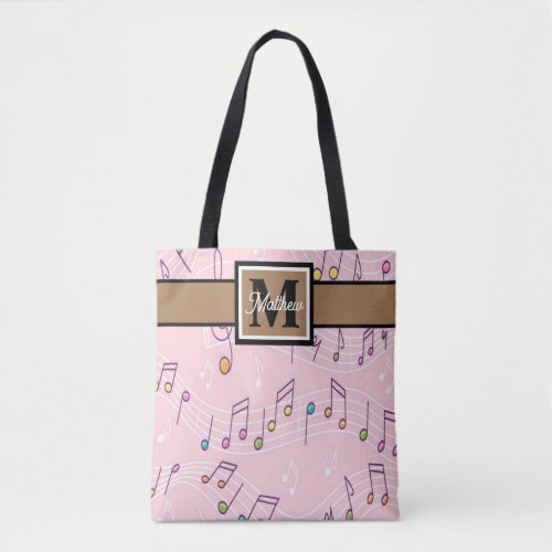 Pink Music note Musician Monogram    Tote Bag