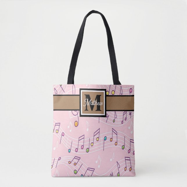 Pink Music note Musician Monogram    Tote Bag (Front)