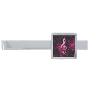 Pink Music Note Symbol - Silver Finish Tie Bar