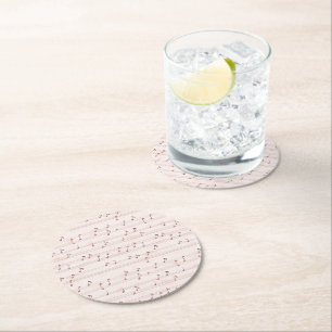 Pink Music Notes Sheet Round Paper Coaster