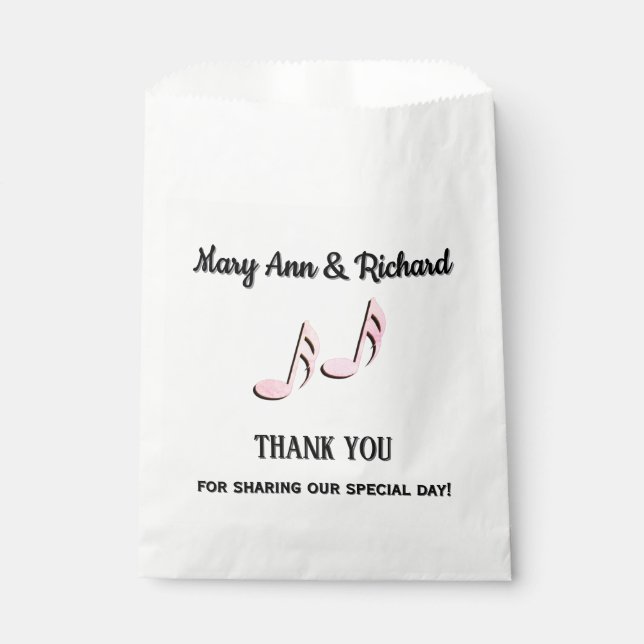 Pink Music Notes Thank You Favor Bag (Front)