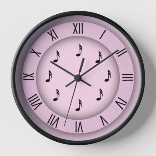 Pink Music Notes with Roman Numerals Clock