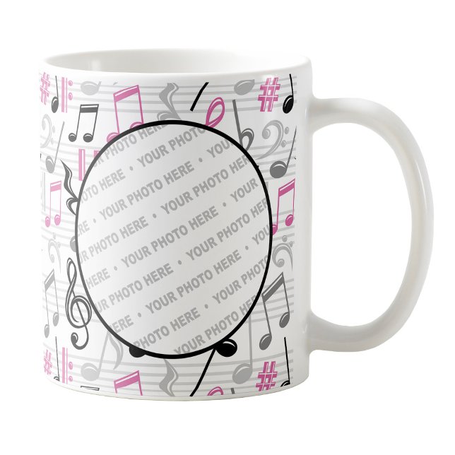 Pink Music Pattern Photo Mug (Pink Music Pattern Photo Mug at Amy's Coffee Mugs on Zazzle. )
