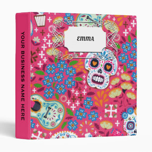 Pink Music Rock Skull Floral Garden 3 Ring Binder