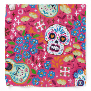 Pink Music Rock Skull Floral Garden Bandana