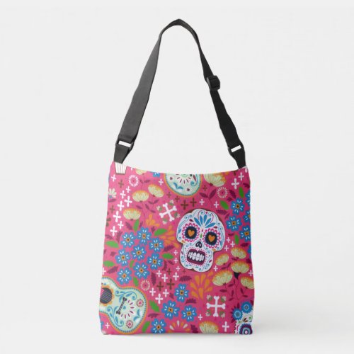 Pink Music Rock Skull Floral Garden Crossbody Bag