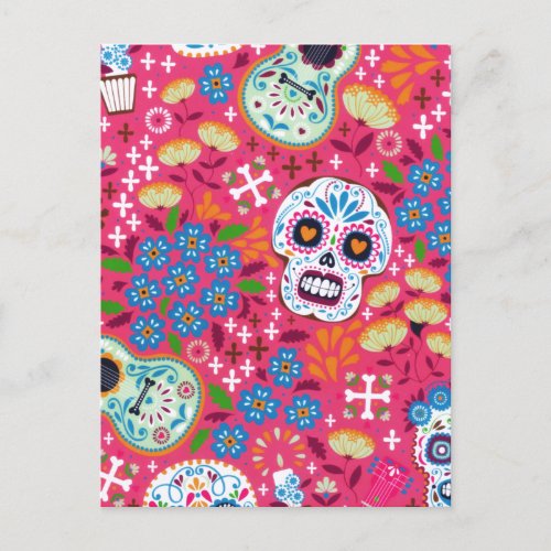 Pink Music Rock Skull Floral Garden Holiday Postcard