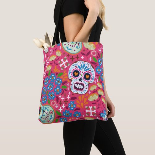 Pink Music Rock Skull Floral Garden Tote Bag