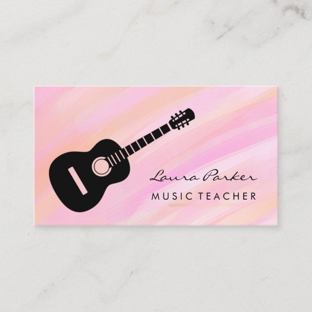 Pink Music Teacher Guitar Player instrument   Busi Business Card (Front)