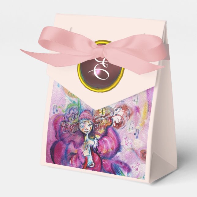 PINK MUSICAL CLOWN GEM STONE MONOGRAM FAVOR BOXES (Front Side)
