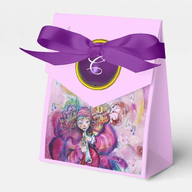 PINK MUSICAL CLOWN PURPLE GEM STONE MONOGRAM FAVOR BOXES (Front Side)