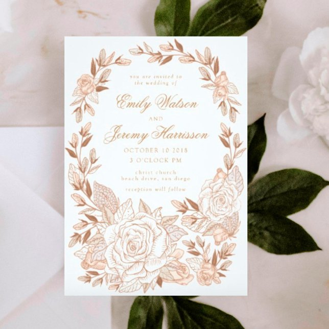 Pink Musk Rose Crown Vintage Wedding Invitation (Creator Uploaded)