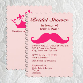 Pink Mustache and Tiara Bridal Shower Invitation