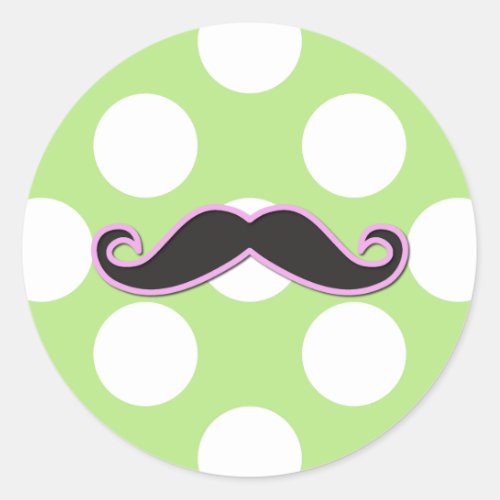 Pink Mustache Curl Mustache Stache Polka Dots Classic Round Sticker