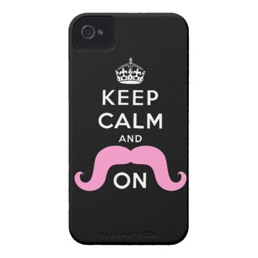 Pink Mustache Keep Calm Carry On Case-Mate iPhone Case (Back)