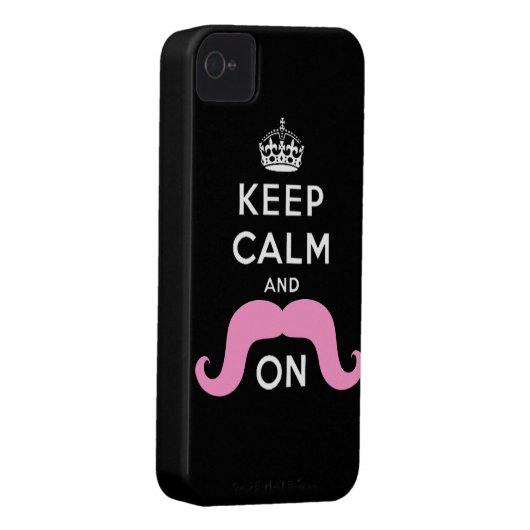 Pink Mustache Keep Calm Carry On Case-Mate iPhone Case (Back/Right)