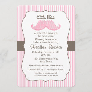 Pink Mustache Little Miss Baby Shower Invitation
